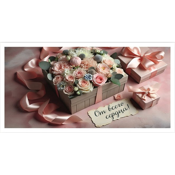 Конверты для денег, От всего сердца! (нежные цветы и подарки), Розовый, 10 шт.