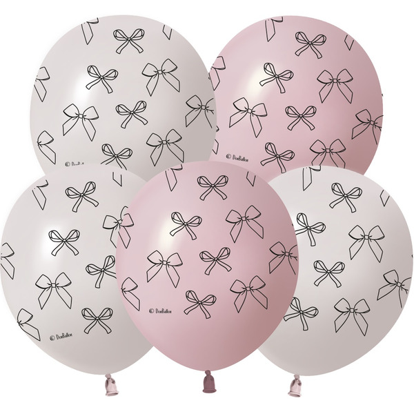 Шар (12"/30 см) Бантики, Ассорти, пастель ретро, 5 ст, 25 шт.