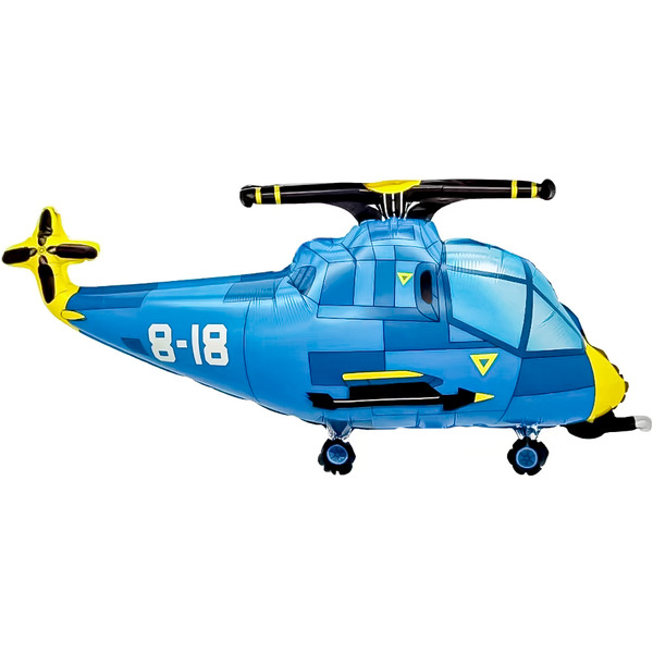 Шар (36"/91 см) Фигура, Вертолет, Синий, 1 шт.