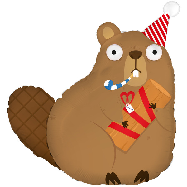 Шар (31"/79 см) Фигура, Бобр с подарком, 1 шт. в уп.