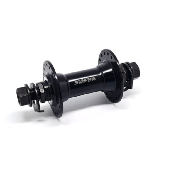 Втулка велосипедная SHUNFENG BMX, 36H, передняя алюминиевая ось M14xP1.0, 14Gx100x140, на гайках чёрная, SF-A209F