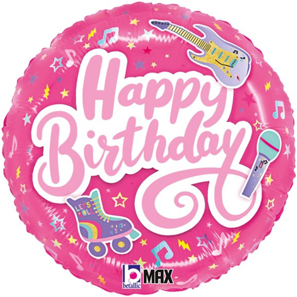 Шар (18"/46 см) Круг, Happy Birthday, Яркая Вечеринка, Розовый, 1 шт.