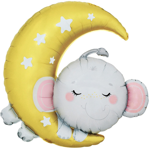 Шар (36"/91 см) Фигура, Полумесяц со слоненком, 1 шт. в уп.