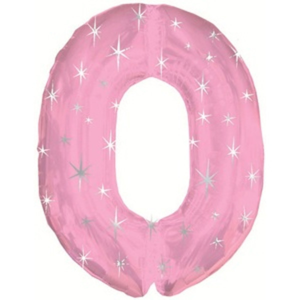 Шар (42"/107 см) Цифра, 0 Искры, Розовый, 1 шт. в уп.