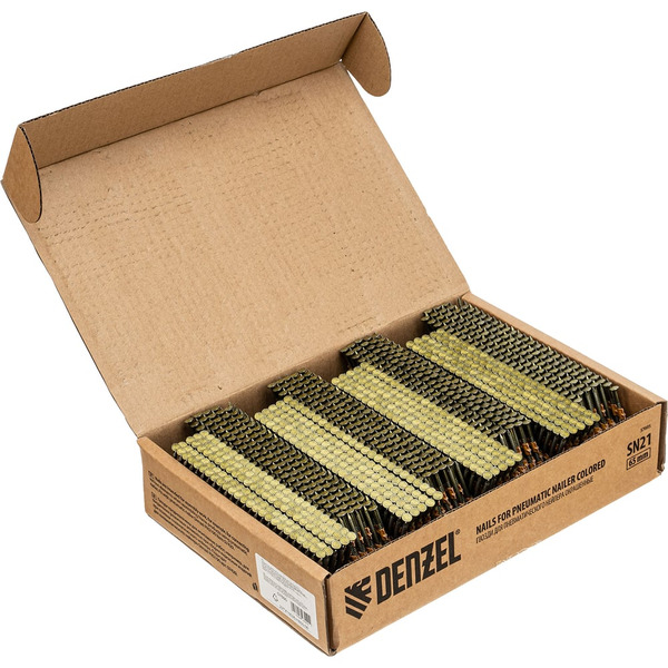 Крашеные гвозди для пнев. нейлера Denzel длина - 65 мм, диам. - 2,9 мм, 2000 шт. 57695