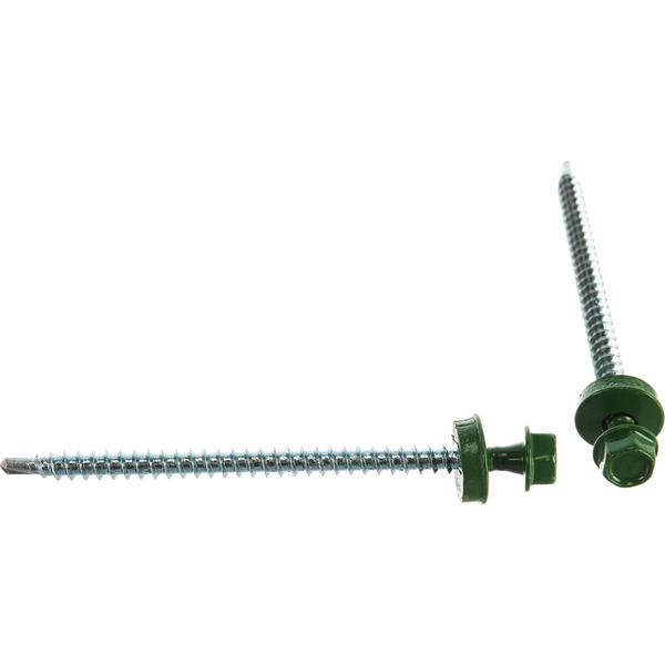 Оцинкованные саморезы для крепления кровельных материалов к деревянной обрешетке ЗУБР 4,8x80 мм RAL6002 зеленый лист (140 шт.) 4-300315-48-080-6002