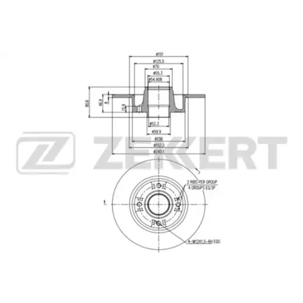 Тормозной диск ZEKKERT BS-5232 полный задняя ось