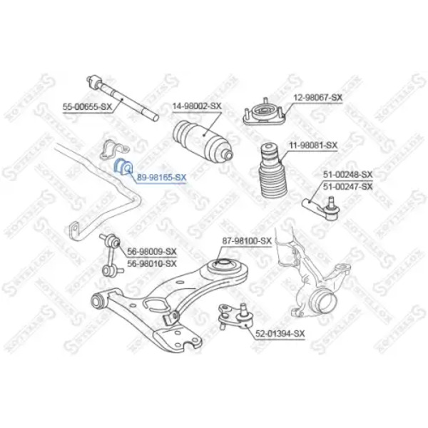 втулка стабилизатора переднего центральная! Toyota Picnic CXM10/SXM10 96-01 89-98165-SX STELLOX