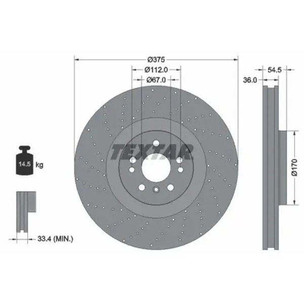 Тормозной диск TEXTAR 92279805 вентилируемый перфорированный передняя ось