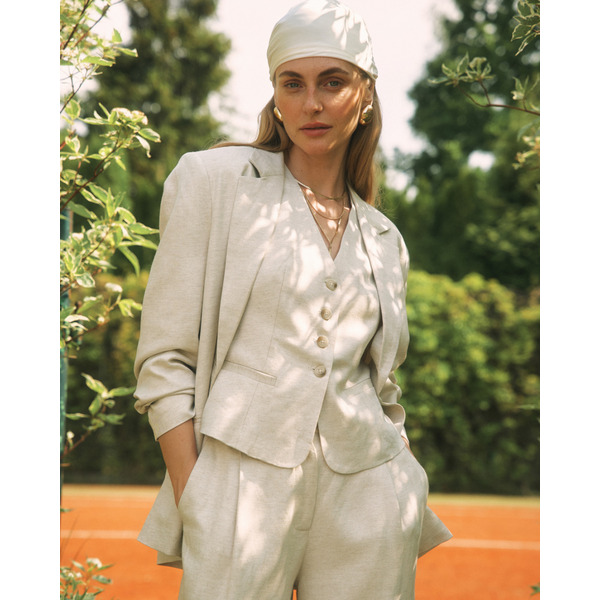 Однобортный жакет из вискозы и льна, на подкладке, бежевый