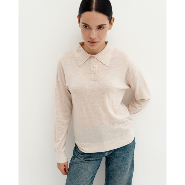 Шерстяной джемпер с воротником поло, светло-бежевый меланж
