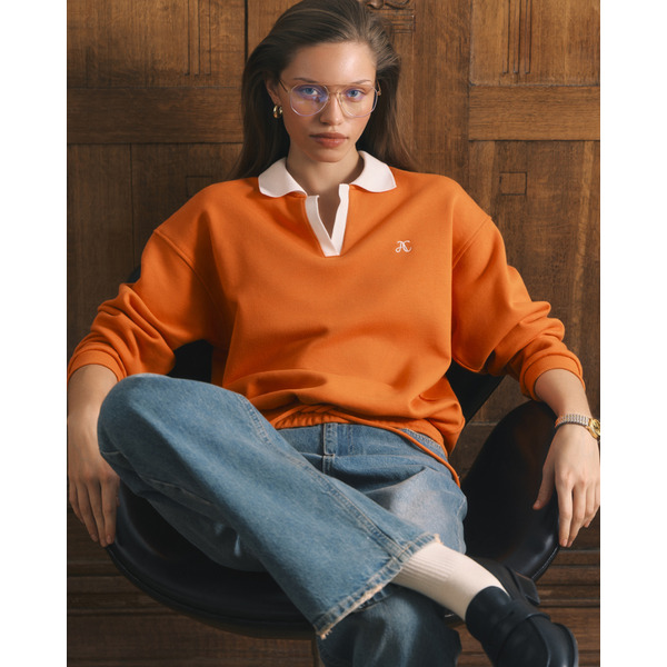 Свитшот с воротником поло, из 100% хлопка, оранжевый