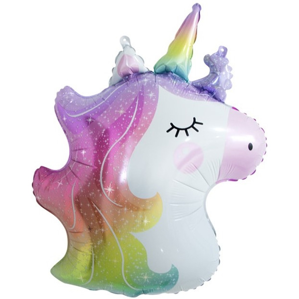 Шар с клапаном (17"/43 см) Мини-фигура, Голова, Сверкающий Единорог, Градиент, 1 шт.