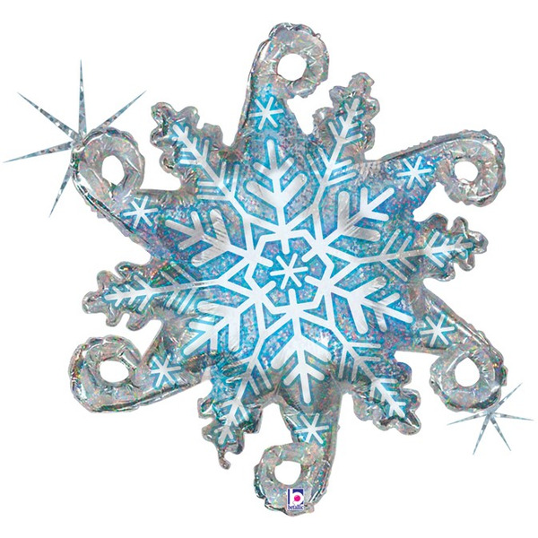 Шар (32"/81 см) Фигура, Снежинка, Серебро, Голография, 1 шт.
