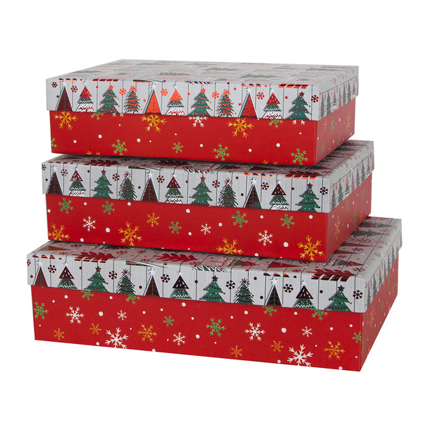 Набор коробок Новогодние елочки, Мультиколор, Металлик, 33*23,5*9 см, 3 шт.