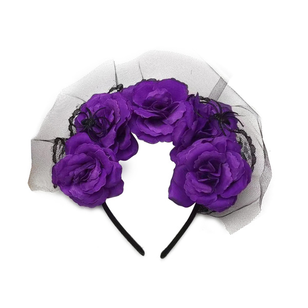 Ободок, Цветы на Хэллоуин (большие), Черный/Фиолетовый, 1 шт.