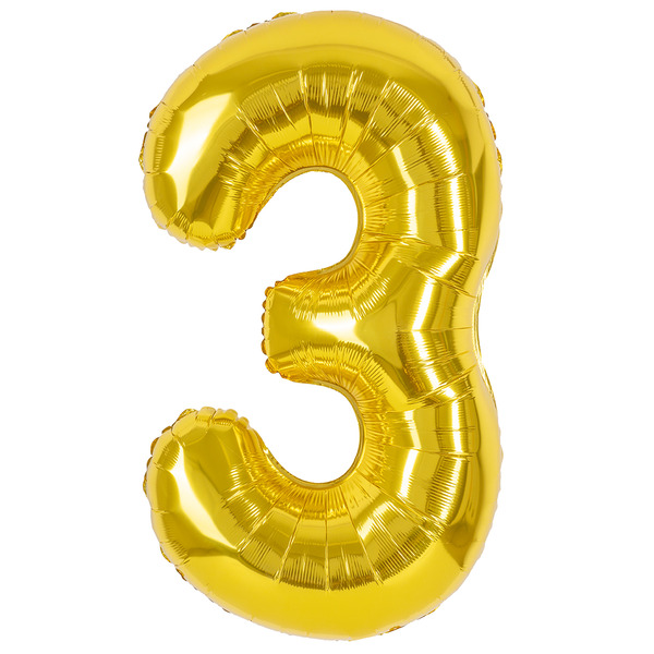 Шар (40"/102 см) Цифра, 3, Золото, Металлик, 1 шт. в уп.