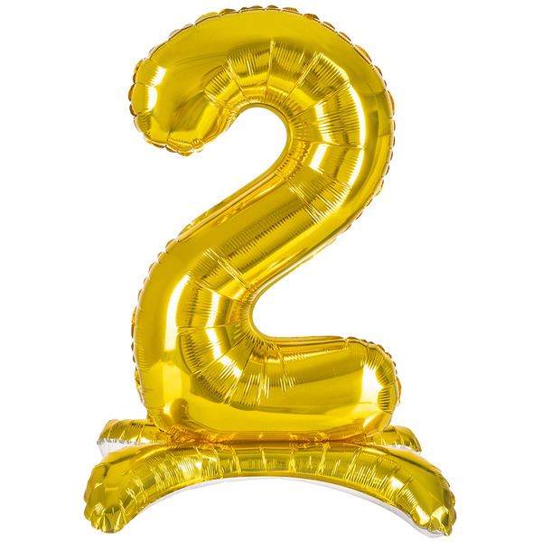 Шар (32"/81 см) Цифра на подставке, 2, Золото, 1 шт. в уп.