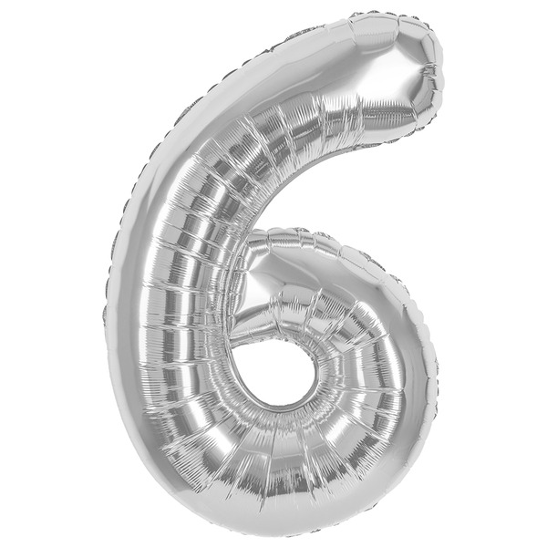 Шар (40"/102 см) Цифра, 6, Серебро, Металлик, 1 шт. в уп.