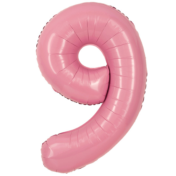 Шар (40"/102 см) Цифра, 9, Розовый, Матовый, 1 шт. в уп.