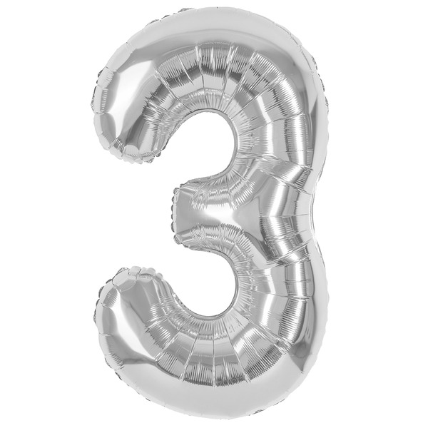 Шар (40"/102 см) Цифра, 3, Серебро, Металлик, 1 шт. в уп.