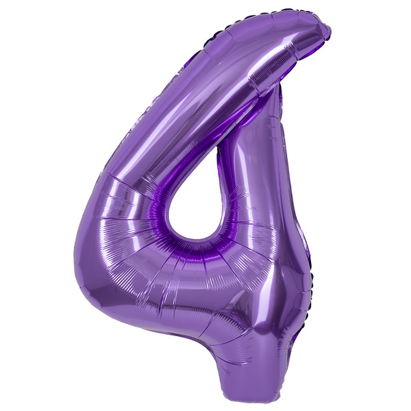 Шар (40"/102 см) Цифра, 4, Сиреневый, Металлик, 1 шт. в уп.