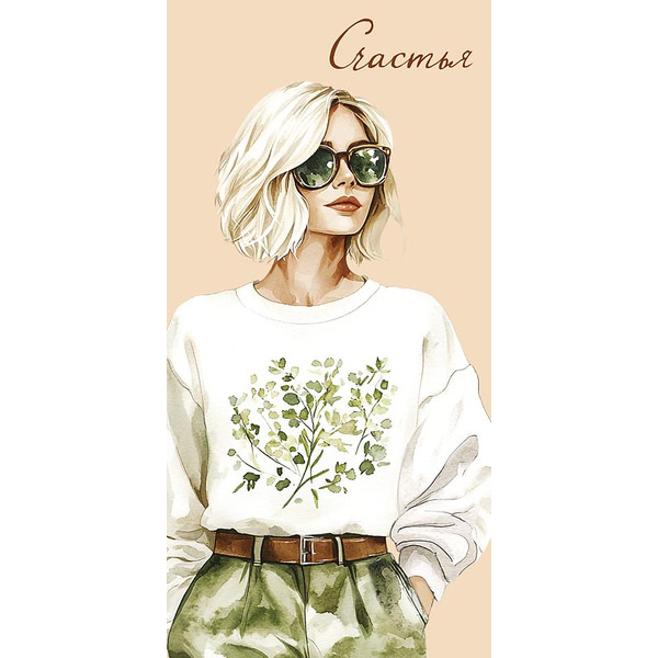 Конверты для денег, Счастья (стильная девушка), с блестками, 10 шт.