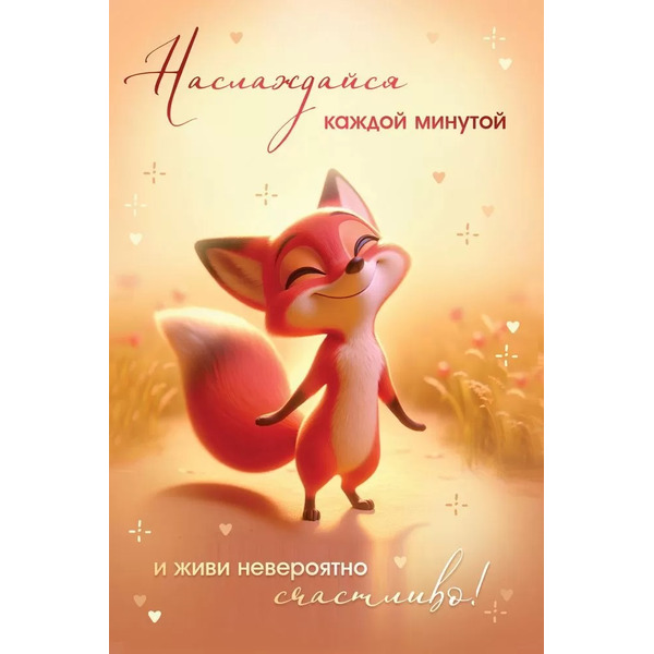 Открытка, Наслаждайся каждой минутой (лисичка), 12,2*18,2 см, 10 шт.