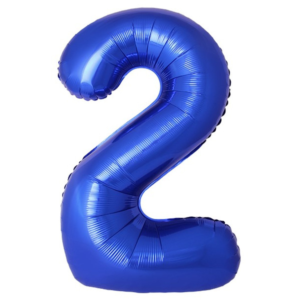 Шар (40"/102 см) Цифра, 2 Slim, Синий хром, Металлик, 1 шт. в уп.