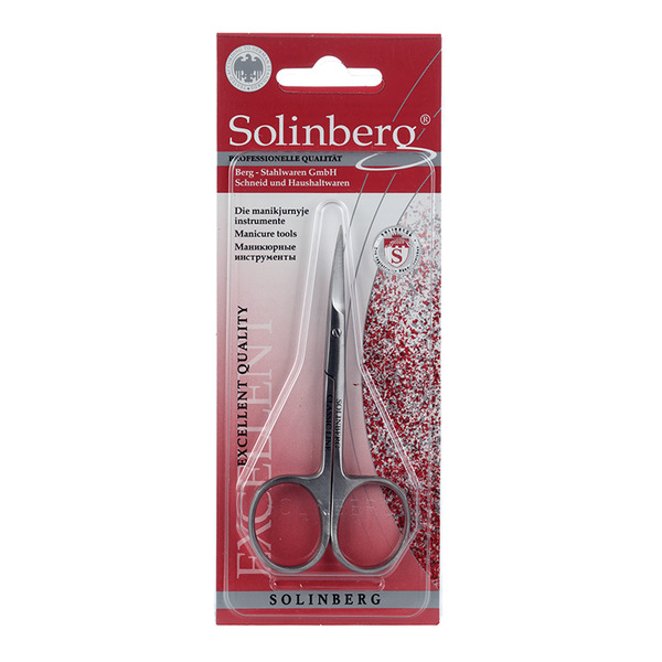 Ножницы Solinberg д/кутикулы загнутые узкие маникюр 10 см 62000/2 в блистере матовый серебрист