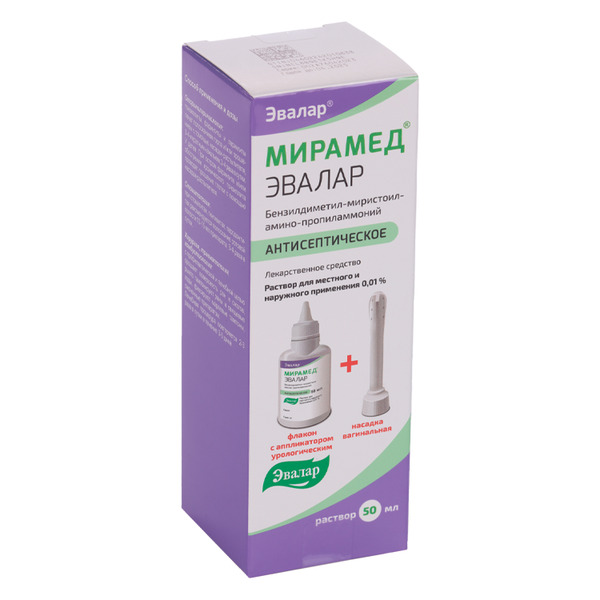 Мирамед Эвалар 0.01%, 50 мл, раствор для местного и наружного применения в комплекте с насадкой вагинальной