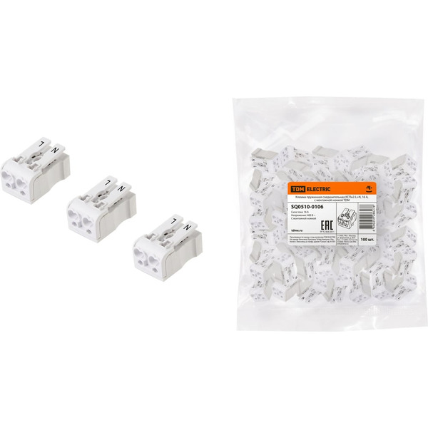 Пружинная соединительная клемма TDM ELECTRIC кспн2-l+n SQ0510-0106