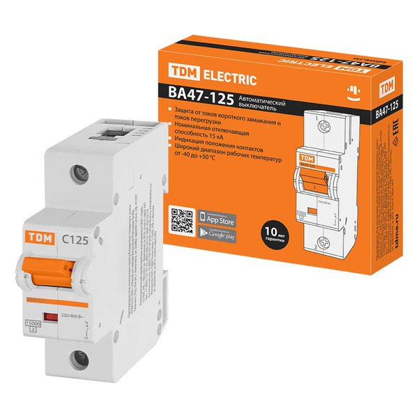 Автомат TDM ELECTRIC ВА47-125 1Р, 125 А, 15 кА, С SQ0208-0060