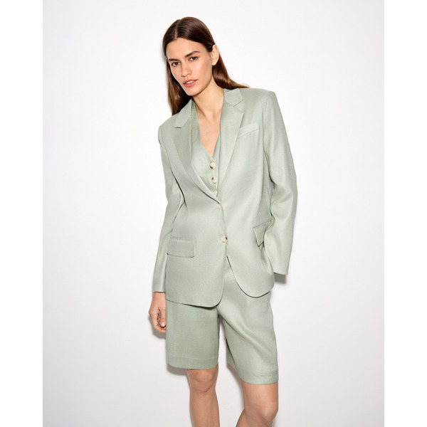 Однобортный жакет изо льна и района, на подкладке, зеленый оливковый