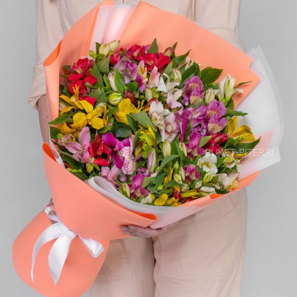 Букет Ярких Разноцветных Альстромерий в Матовой упаковке