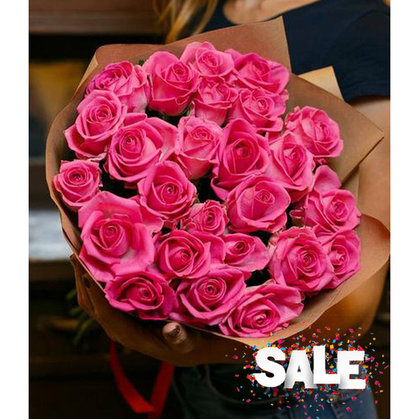 Букет Розовых роз 50см в Крафте