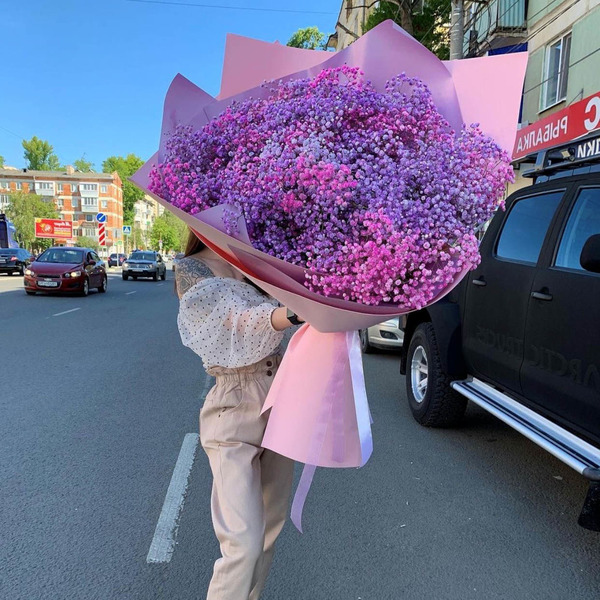 Букет Гигант из Розовой и Сиреневой Гипсофилы