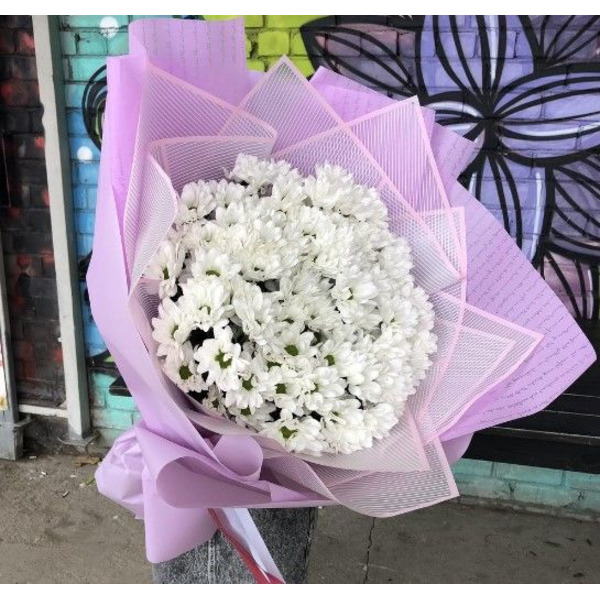 Букет Гигант из Хризантем Бакарди в Сиреневой упаковке