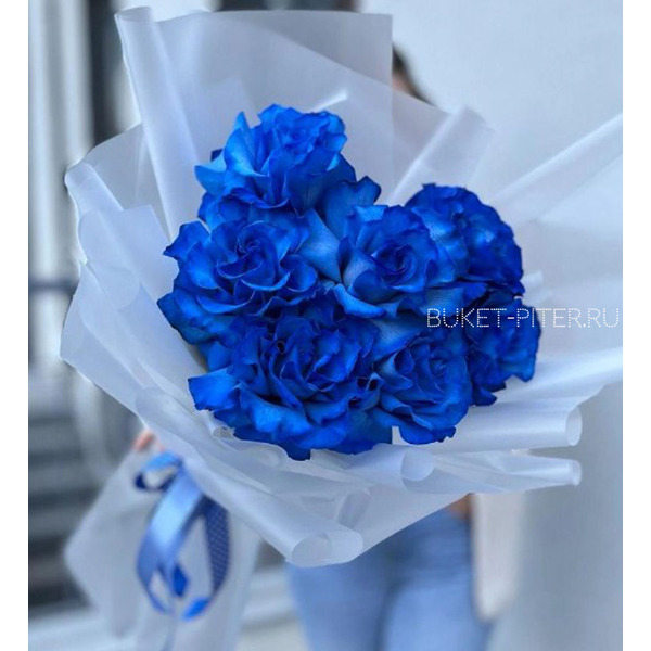 Букет из Синих Французских Роз в упаковке