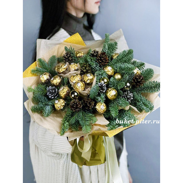 Новогодний букет из Нобилиса, Конфет и Новогоднего декора