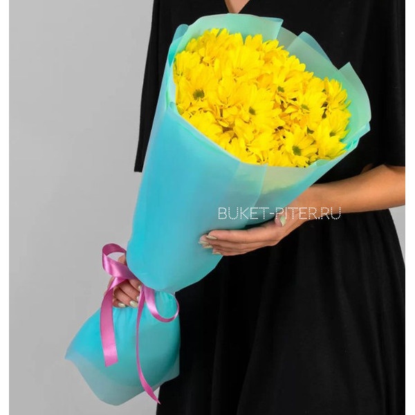 Букет Кустовых Ромашковых Хризантем в Матовой упаковке