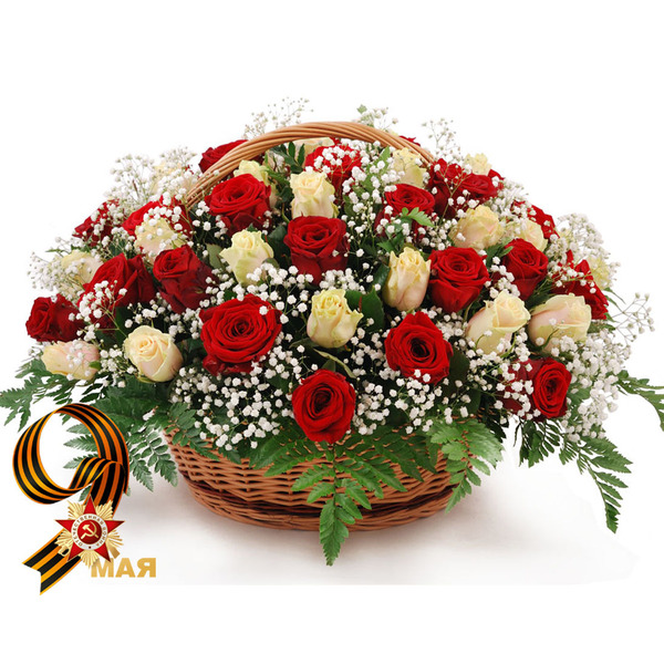 Корзинка с Красными и Белыми Розами