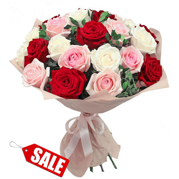Букет из Белых, Розовых и Красных Роз