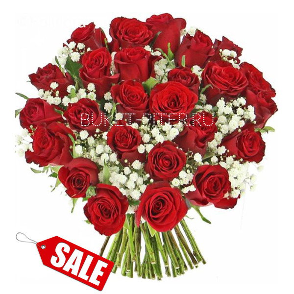 Изумительный букет Красных роз с Гипсофилой