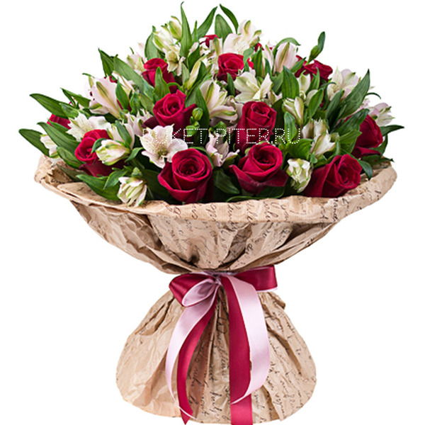 Букет из Красных Роз и Альстромерий