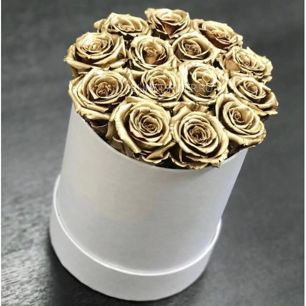 Золотые Розы в Белой Шляпной Коробке