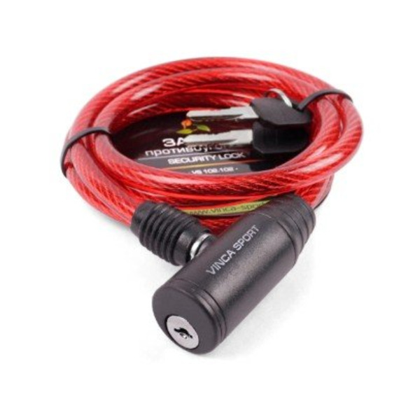 Замок велосипедный Vinca Sport, тросовый, 8*1200мм, красный, полиэтилен, VS 102.102 red polybag