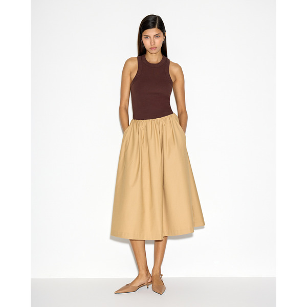 Свободная юбка миди с карманами, бежевый
