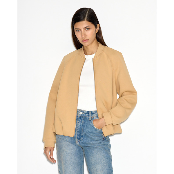 Бомбер на молнии, из футера, бежевый