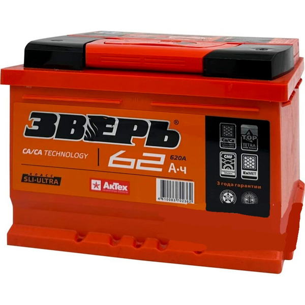 Автомобильный аккумулятор Зверь 62 Ач обратная полярность LB2